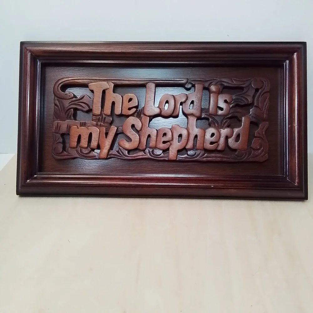 Shalom Indonesia Hand Carved Solid Mahogany Wood Lord is My Shepherd‎ Wall Art